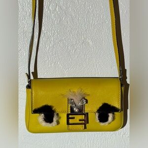 Fendi Yellow Monster Baguette Crossbody Bag